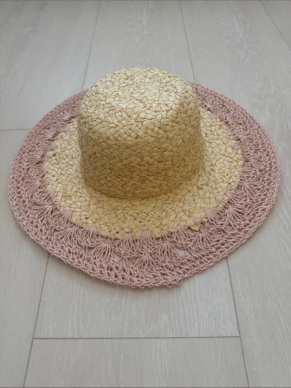 San Diego Hat Company Natural Straw Sun Hat with Pink Crochet Brim